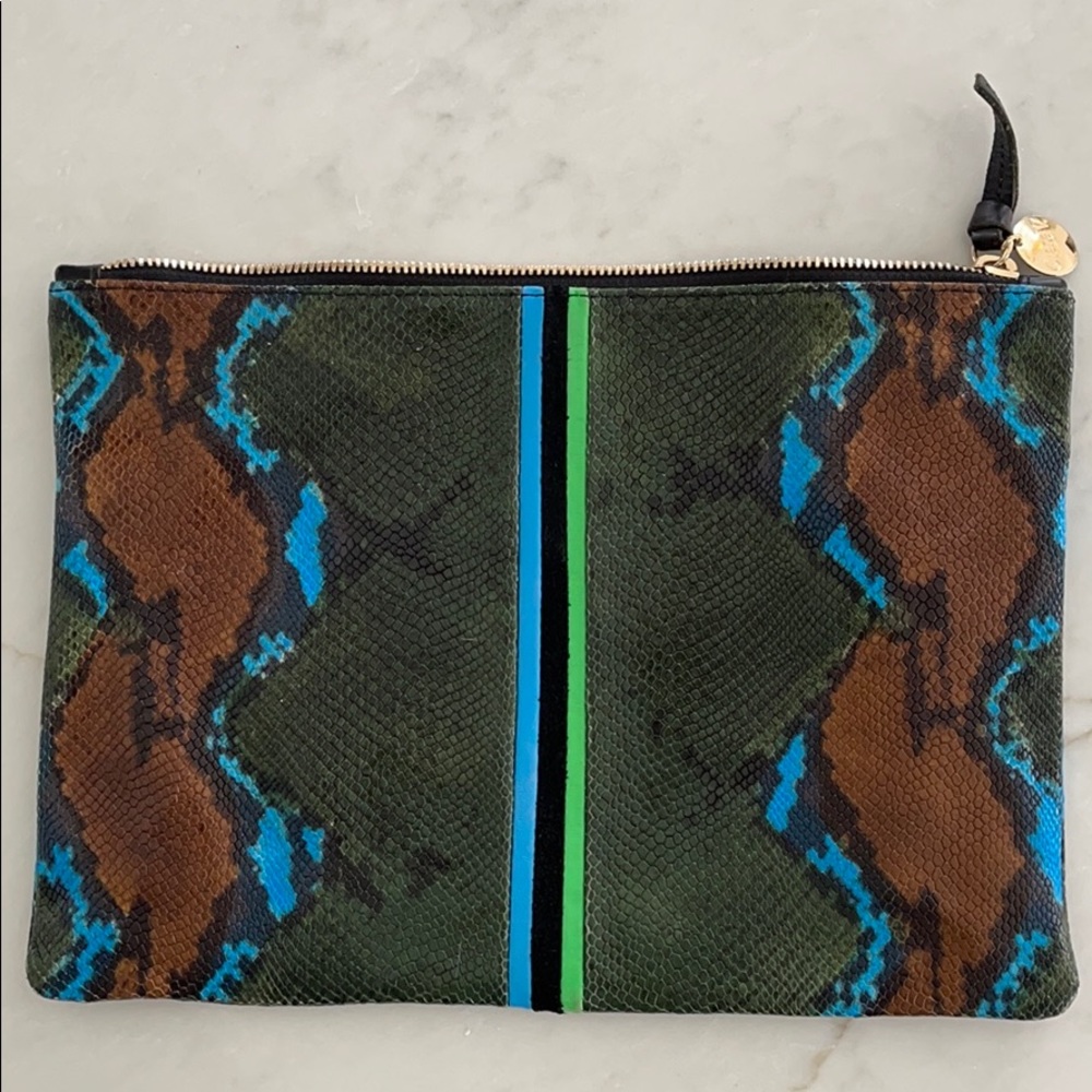 Clare V. Pablo Snake Evergreen Flat Clutch